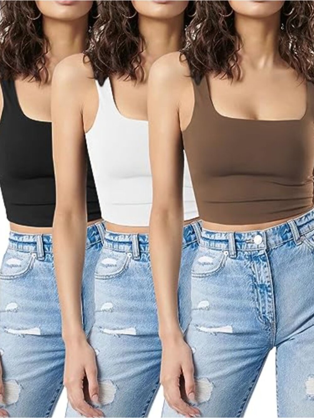 3 Pack Crop Tank Tops Women Sleeveless Square Neck Double Lined Yoga Workout